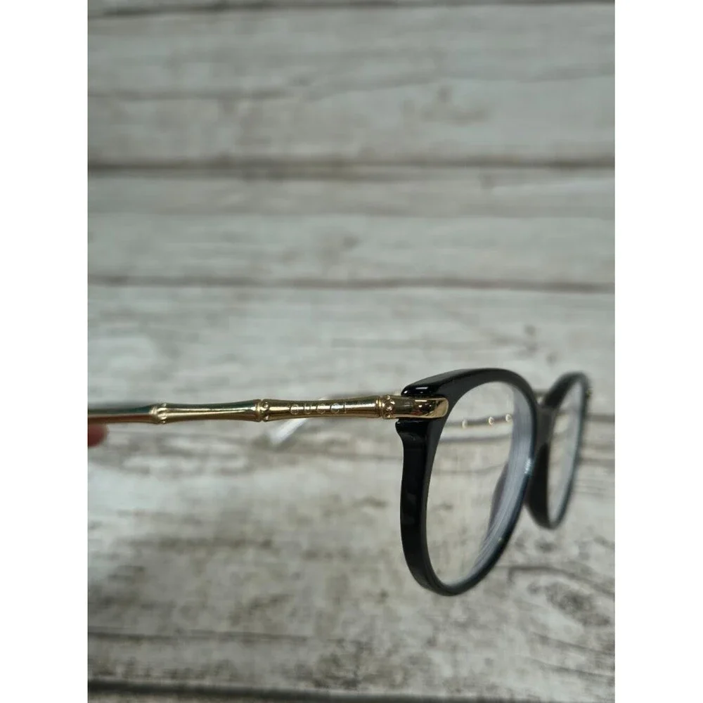 Gucci Eyewear Bamboo Detail Gold Arms  Black Cat Eye Frames